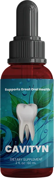 Bottle of Cavityn Tooth Supplement, promoting dental strength and cavity prevention